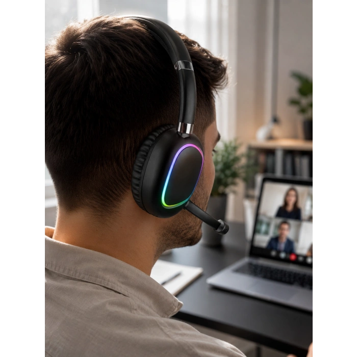 Rgb Işıklı Bluetooth Mikrofonlu Kulaklık Uzun Süreli Kullanım Type-c Şarjlı