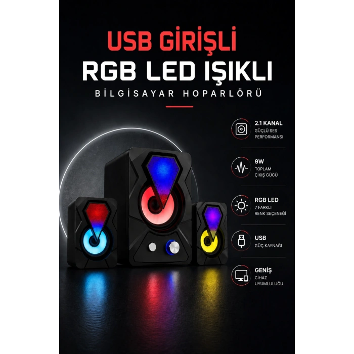 Rgb Led Aydınlatmalı Usb Bilgisayar Oyun Hoparlörü