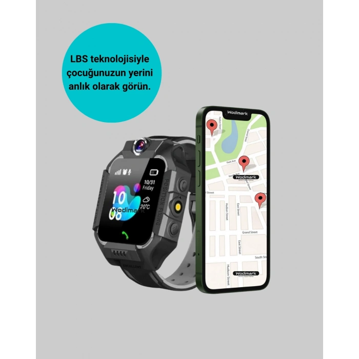 S10 Akıllı Çocuk Saati Siyah Model Çift Yönlü Konuşma Ve Sos