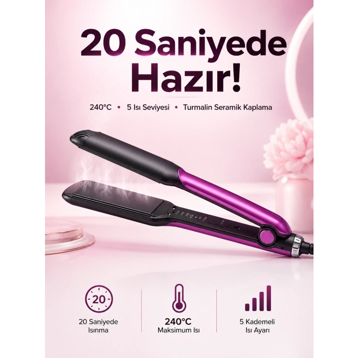 Saç Düzleştirici Isı Ayarlı Seramik Kaplama Döner Kablo Yıpranma Karşıtı
