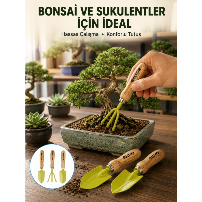 Saksı Bitkileri İçin Bahçe El Aleti Seti Ergonomik Ahşap Saplı