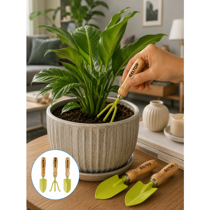 Saksı Bitkileri İçin Bahçe El Aleti Seti Ergonomik Ahşap Saplı