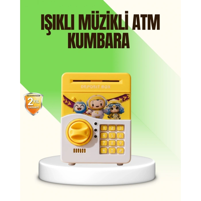Sarı Elektronik Şifreli Atm Görünümlü Çocuk Kumbarası