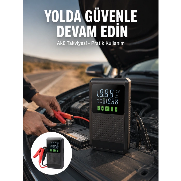 Şarjlı Araç Akü Takviyeli Hava Pompası Powerbank Özellikli Yeni Nesil