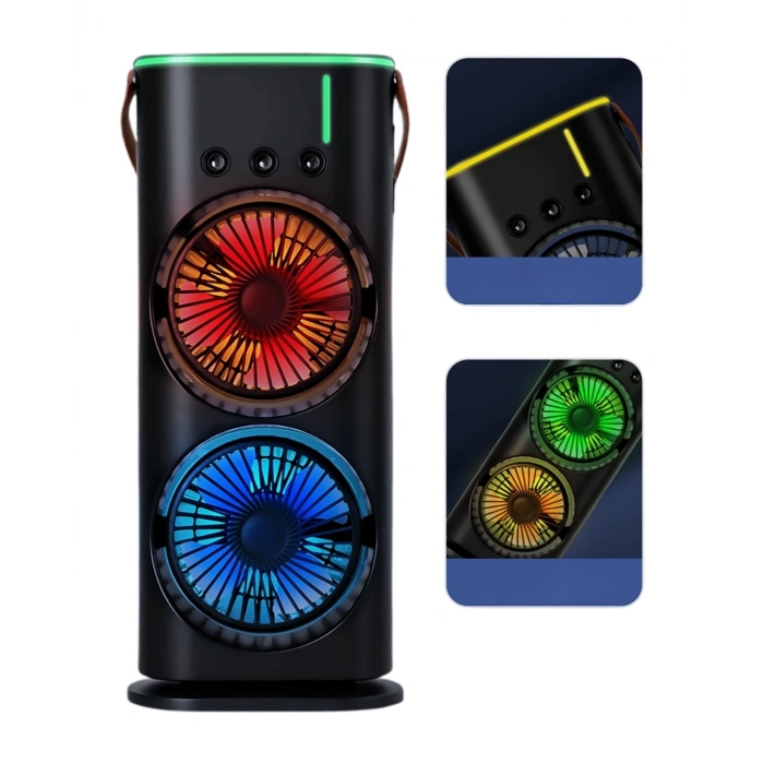 Şarjlı Buharlı Serinletici Fan Rgb Işıklı Çift Pervaneli Masa Fanı