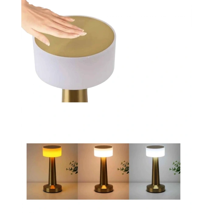 Şarjlı Gold Mantar Masa Lambası Dimmer Ayarlı Kablosuz Led Lamba