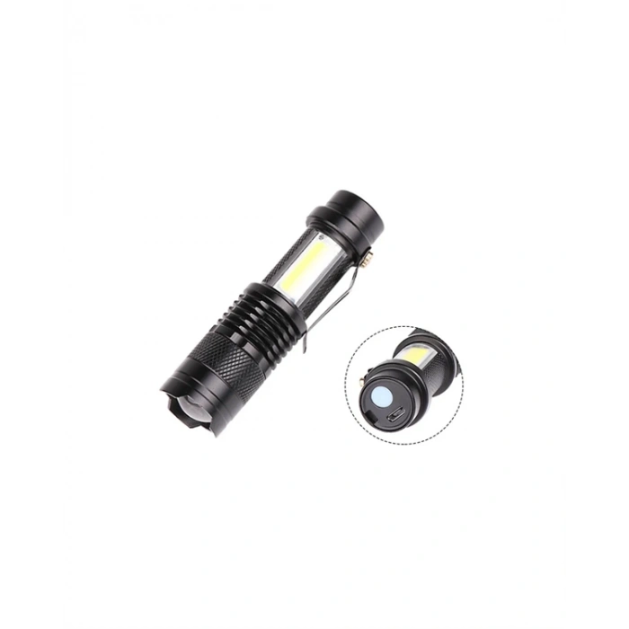 Şarjlı Led El Feneri - 14500 Pil Dahil, 4 Işık Modu, Mini Boy