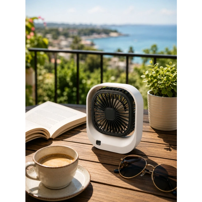 Şarjlı Masaüstü Fan 3 Kademeli Güçlü Hava Akışı