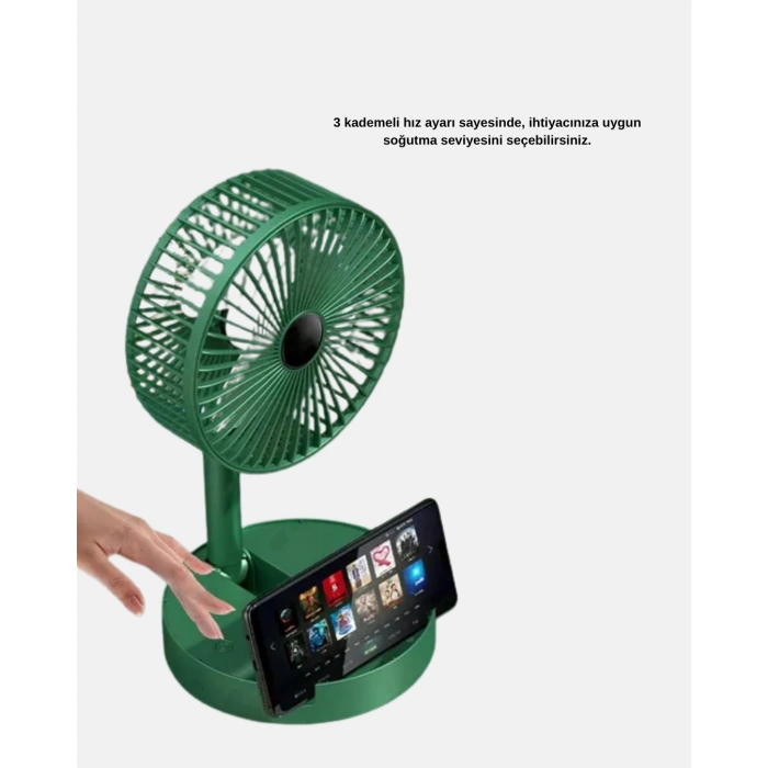 Şarjlı Mini Fan Katlanabilir 3 Hız Ayarlı Taşınabilir Tasarımlı
