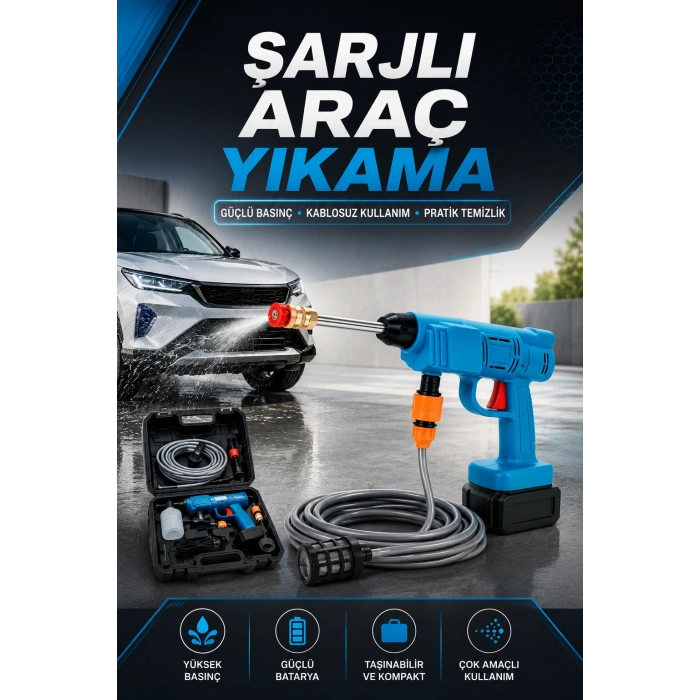 Şarjlı Oto Yıkama, Bahçe Sulama Tabancası Makinesi Yüksek Basınçlı