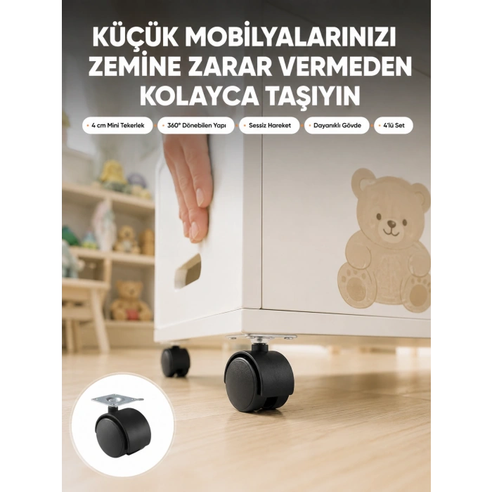 Sehpa Ve Ekipmanlar İçin Kilitsiz 4 Cm Ayak 4’lü