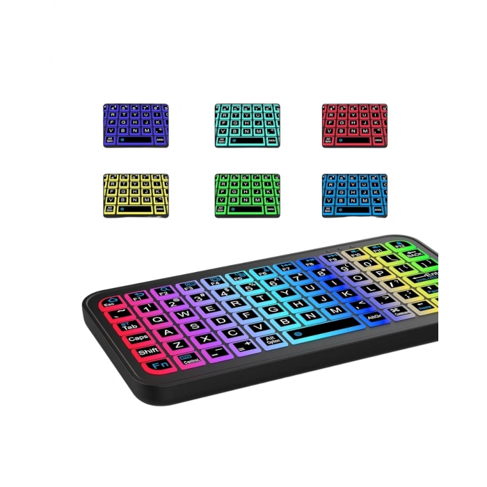 Siyah Kablosuz Mini Rgb Işıklı Klavye Bluetooth 5.2 İnce Tasarım