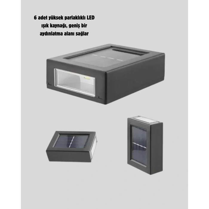 Solar Güçlü 6 Led Dış Mekan Lambası – Otomatik Aç/kapa Işık Sensörlü Aydınlatma