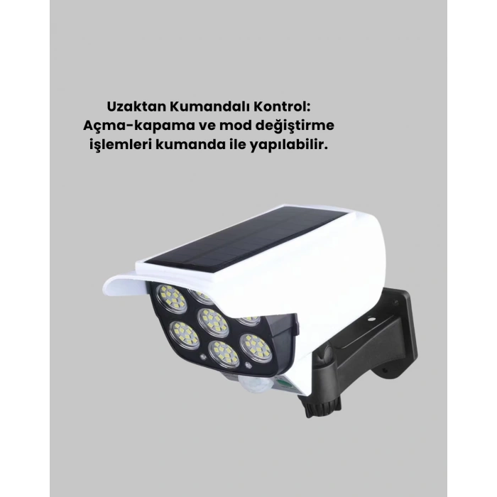 Solar Şarjlı Hareket Sensörlü Led Dış Mekan Lambası Kamera Tasarımlı Güvenlik Işığı
