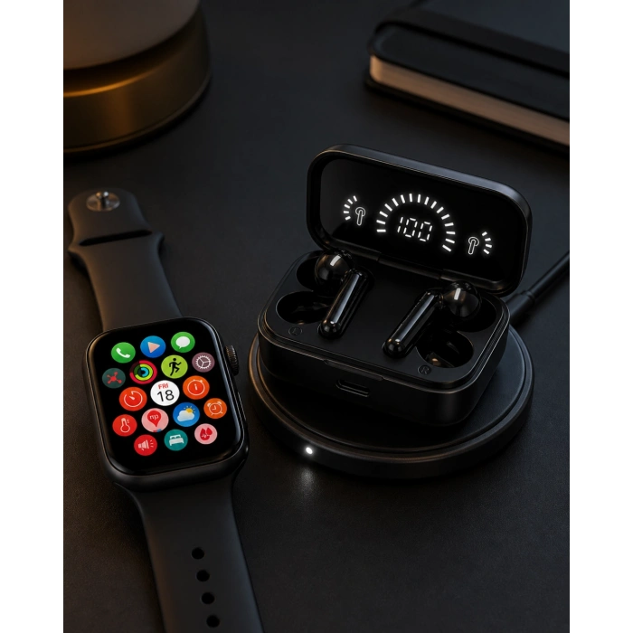 Spor Ve Günlük Kullanıma Uygun Akıllı Saat Ve Bluetooth Kulaklık Seti Yüksek Performans