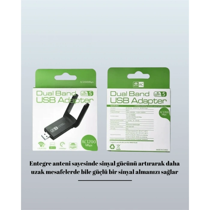 Tak-çalıştır Özellikli Çift Bant Wifi Adaptör – 1200 Mbps
