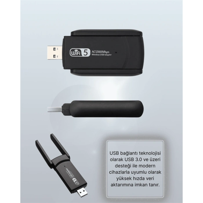 Tak-çalıştır Özellikli Çift Bant Wifi Adaptör – 1200 Mbps