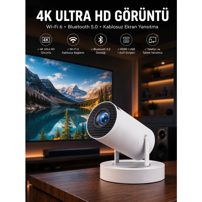 Taşınabilir Android Projeksiyon Ayaklı Çift Kollu 4k Çözünürlüklü Sinema Projeksiyonu