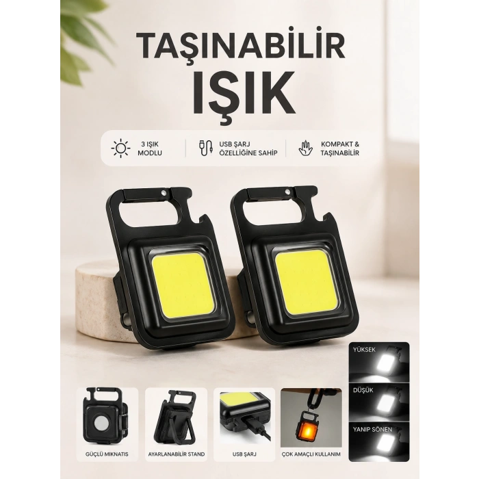 Taşınabilir Işık 3 Işık Modlu Usb Şarj Özeeliğine Sahip