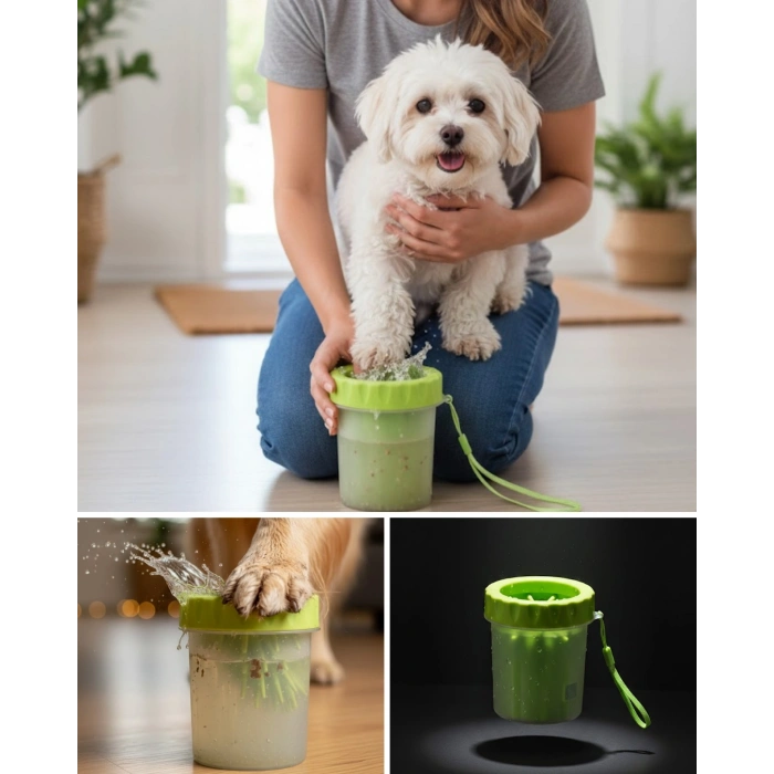 Taşınabilir Köpek Ayak Temizleme Aparatı Silikon Fırçalı