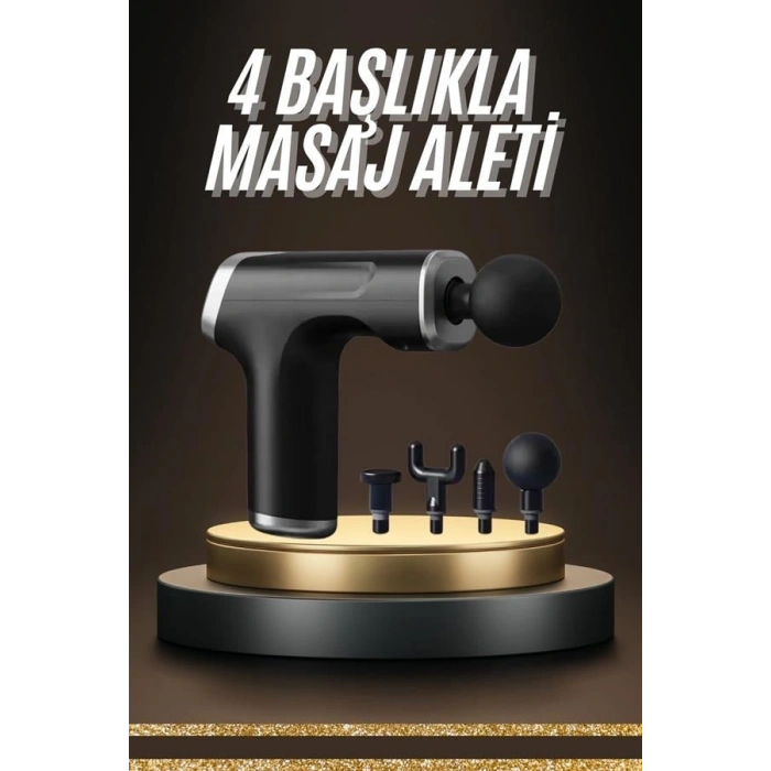 Taşınabilir Şarjlı Masaj Tabancası 4 Başlıklı Kas Rahatlatıcı Masaj Aleti