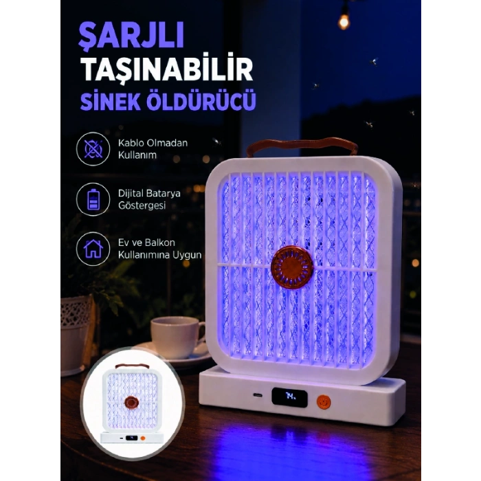 Taşınabilir Şarjlı Sivrisinek Öldürücü 365nm Uv Işıklı Beyaz Model