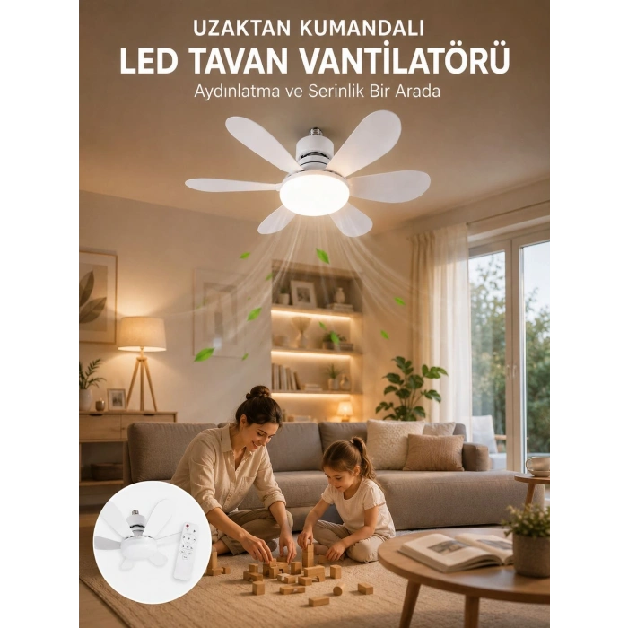 Tavan Vantilatörü Sessiz Motorlu Uzaktan Kumandalı Led Aydınlatma Güçlü Serinletme