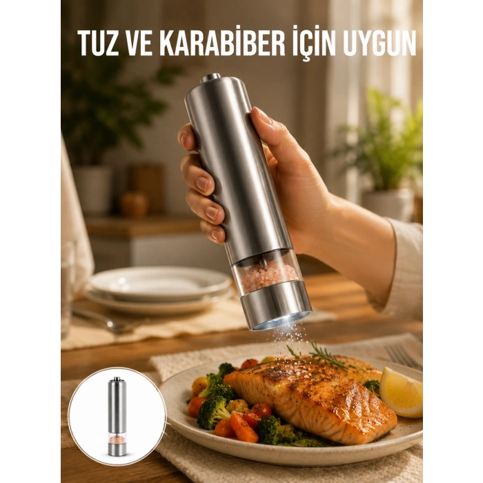 Tek Elle Kullanılan Otomatik Baharat Değirmeni Işıklı Sistem Yeni Nesil