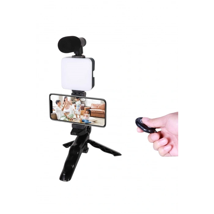 Telefon Tutucu Led Işıklı Kumandalı Mikrofon Telefon Vlog Video Kayıt Yeni Nesil
