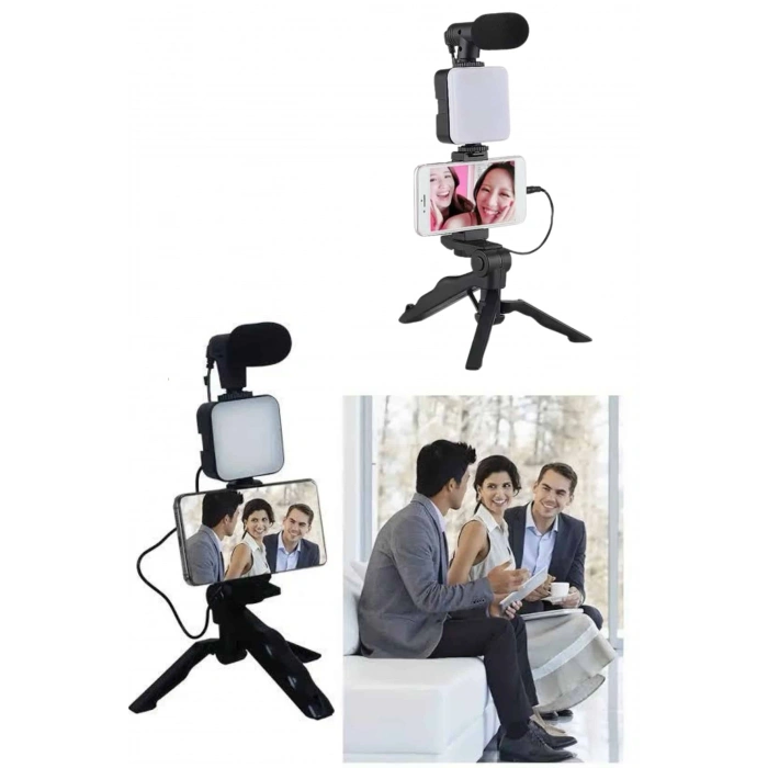 Telefon Tutucu Led Işıklı Kumandalı Mikrofon Telefon Vlog Video Kayıt Yeni Nesil