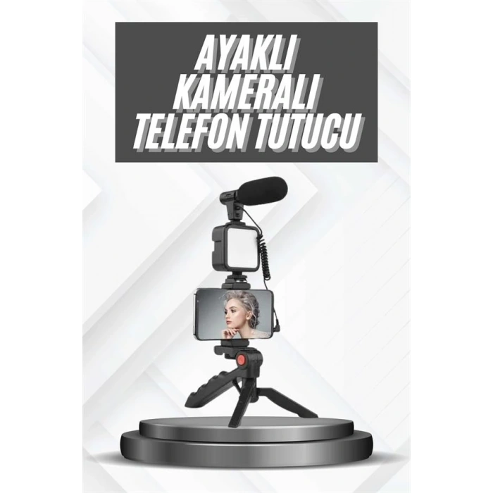 Telefon Tutucu Mikrofonlu Işıklı Youtuber Video Kayıt