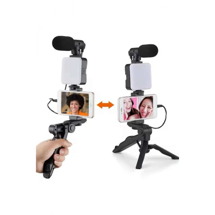 Telefon Tutucu Mikrofonlu Işıklı Youtuber Video Kayıt