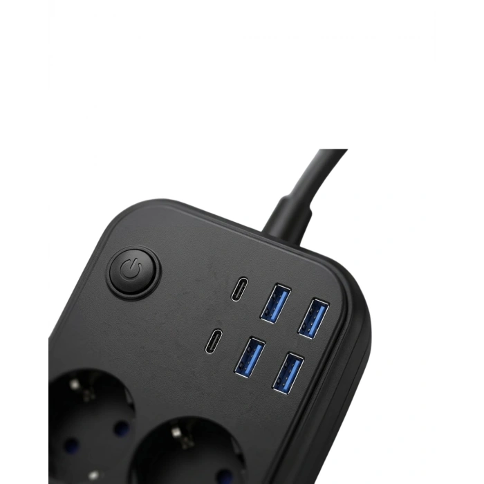 Termal Korumalı Uzatma Kablosu 4 Priz Usb Ve Type C Çoklu Şarj İstasyonu