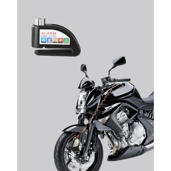 Titreşim Sensörlü Alarmlı Motosiklet Disk Kilidi 14mm Çelik Çift Kilitleme
