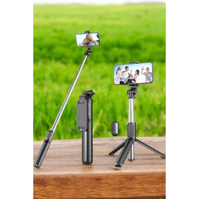 Tripod Kablosuz Bluetooth Bağlantılı Selfie Çubuğu 360 Derece Dönebilen