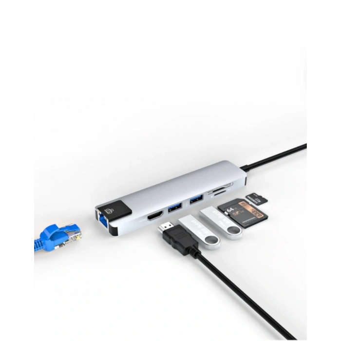 Type C Çoklu Port Hub 8 Port Usb Hdmı Sd Kart Ethernet Adaptör
