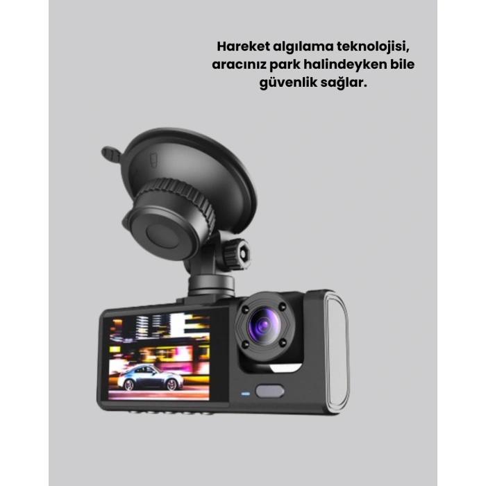 Üç Kameralı Araç Kamerası Full Hd Gece Görüş  G-sensör