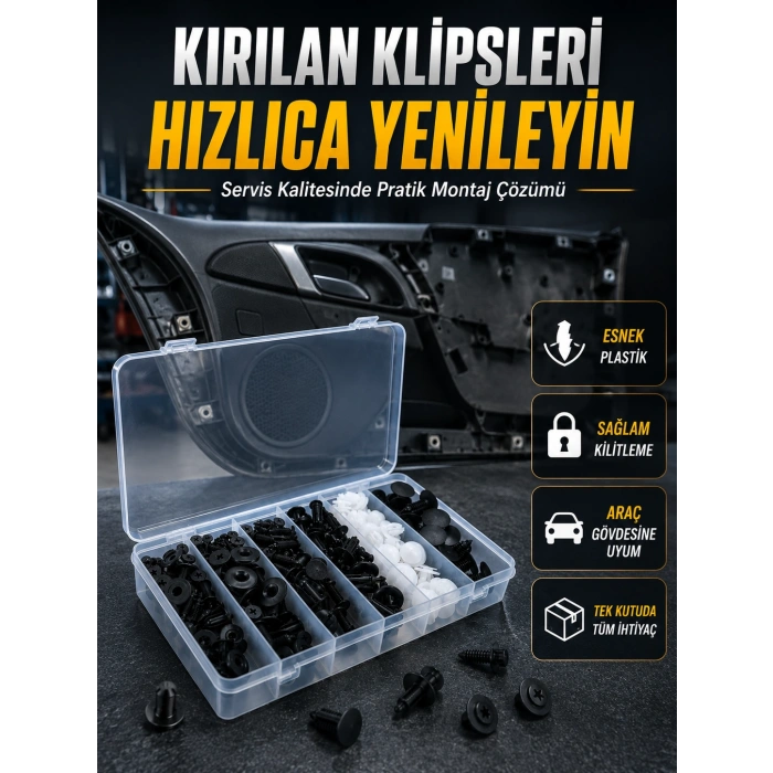 Universal Araç Döşeme Klipsi Ve Tampon Sabitleme Pimi Seti 100 Parça Organizer Kutulu
