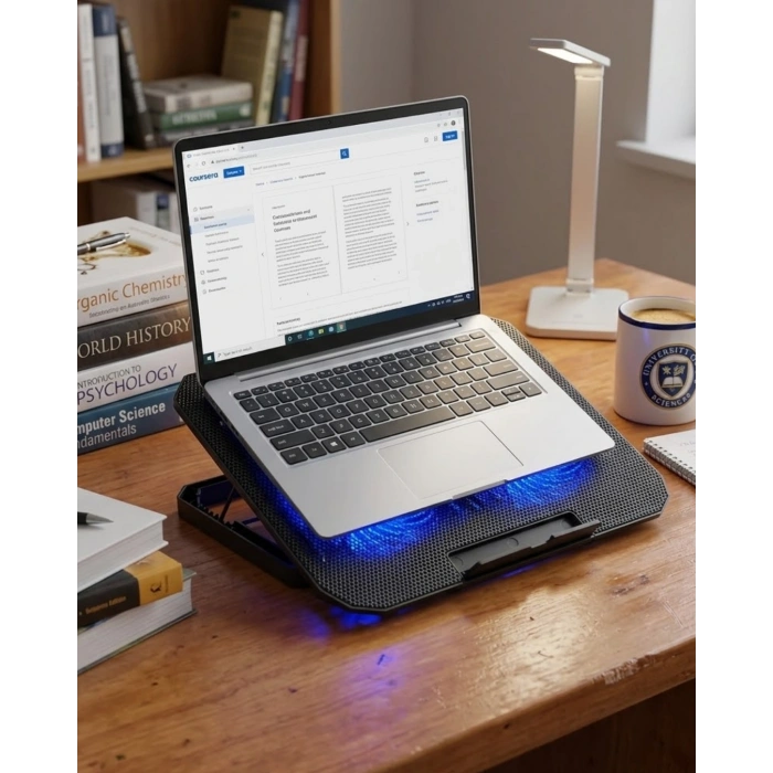 Usb Girişli Laptop Soğutma Standı Çift Fan Mavi Işıklı Notebook Soğutucu
