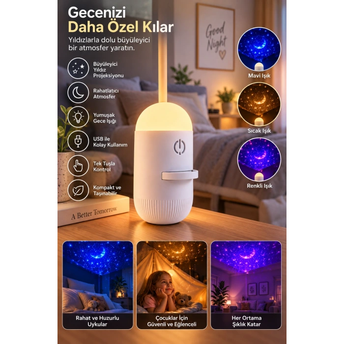 Usb Kullanımlı Yıldız Projeksiyonlu Dekoratif Gece Işığı