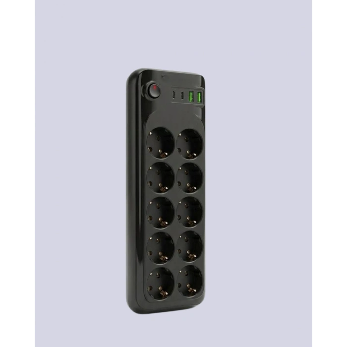 Usb Type-c Destekli 10’lu Grup Priz Termal Korumalı 2m Kablo 2500w
