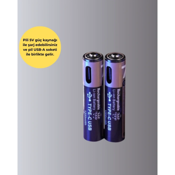 Usb Type-c Şarjlı Aaa Lityum Pil 1000+ Şarj Döngüsü İle Uzun Ömür