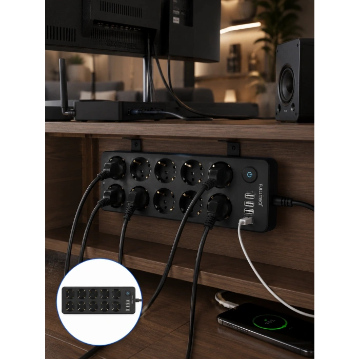 Usb Ve Type-c Çıkışlı 10lu Akım Korumalı Çoklu Priz Güç Dağıtıcı