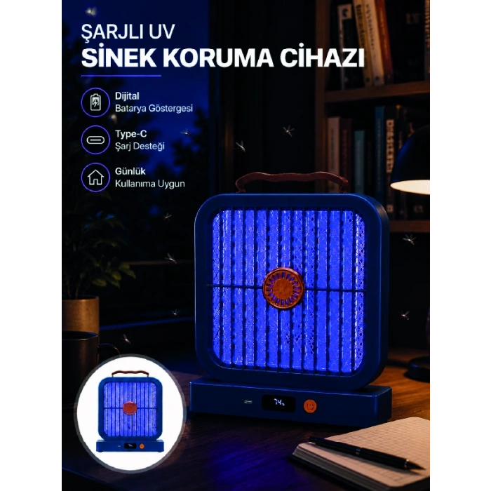 Uv Işıklı Şarj Edilebilir Sinek Yok Edici Elektrikli Lamba Mavi