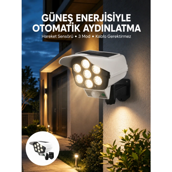 Uzaktan Kumandalı Güneş Enerjili Led Güvenlik Lambası Kamera Tipi Hareket Sensörlü Yeni Nesil