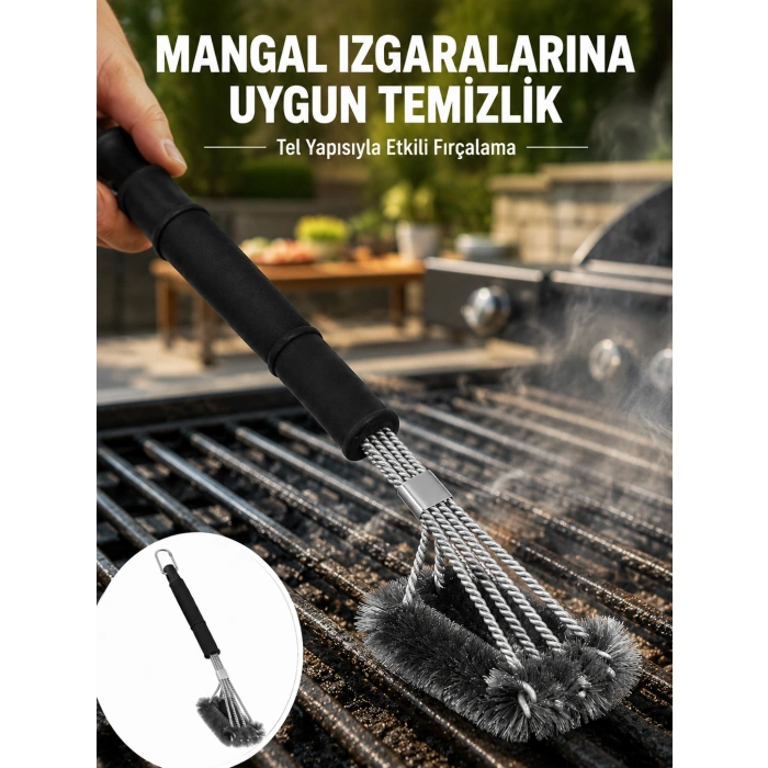 Uzun Saplı Izgara Temizleme Fırçası Çelik Telli Yeni Nesil