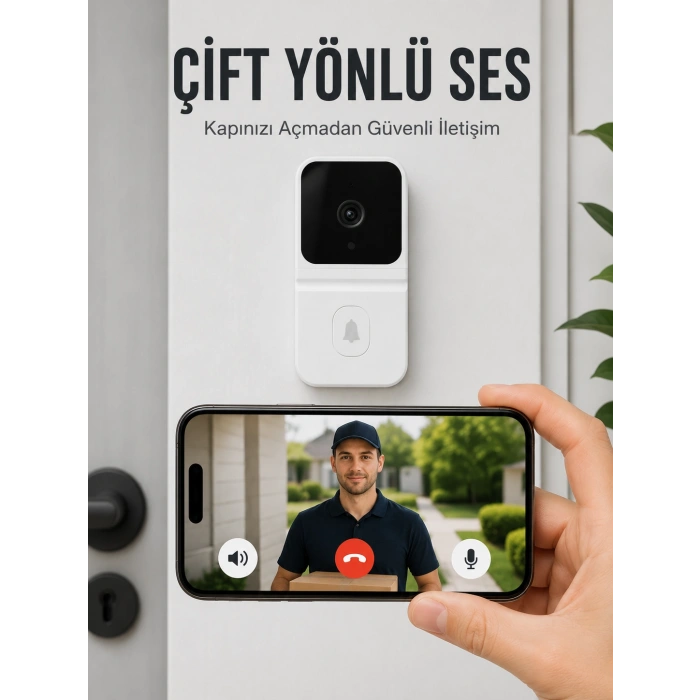 Wi-fi Beyaz Görüntülü Kapı Zili  Hd Kamera, Gece Görüşü Ve Çift Yönlü Konuşma Özellikli