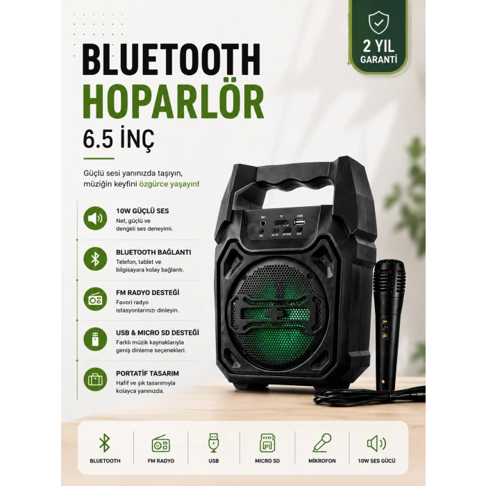 Yeni Nesil 6.5 İnç Bluetooth Hoparlör Mikrofonlu Taşınabilir Ses Sistemi