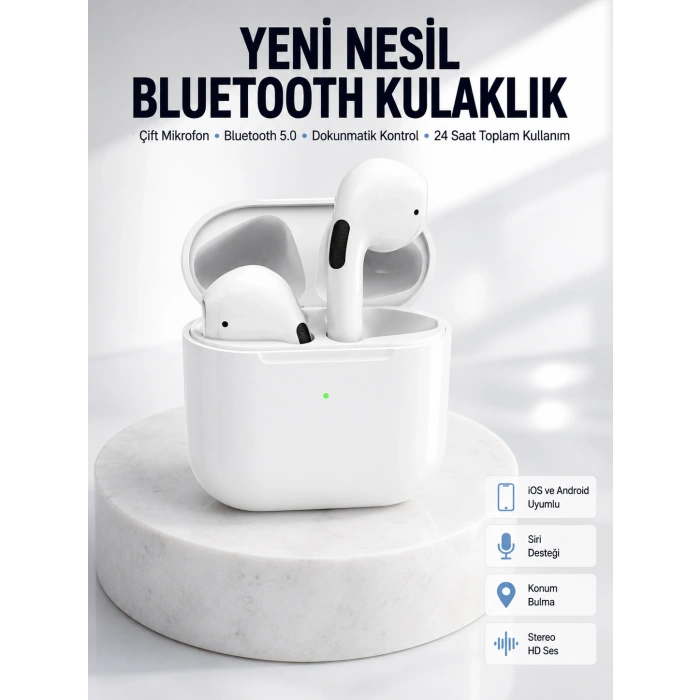 Yeni Nesil Bluetooth Kulaklık Beyaz Çağrı Cevaplayabilen Kablosuz