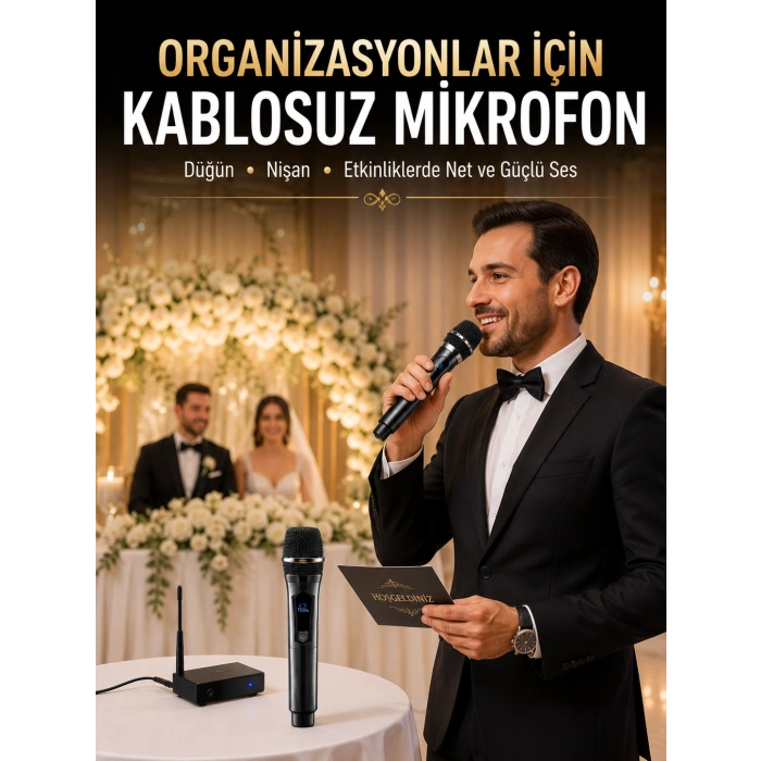 Yeni Nesil Kablosuz El Mikrofonu Seti Dijital Ekranlı Çift Mikrofonlu